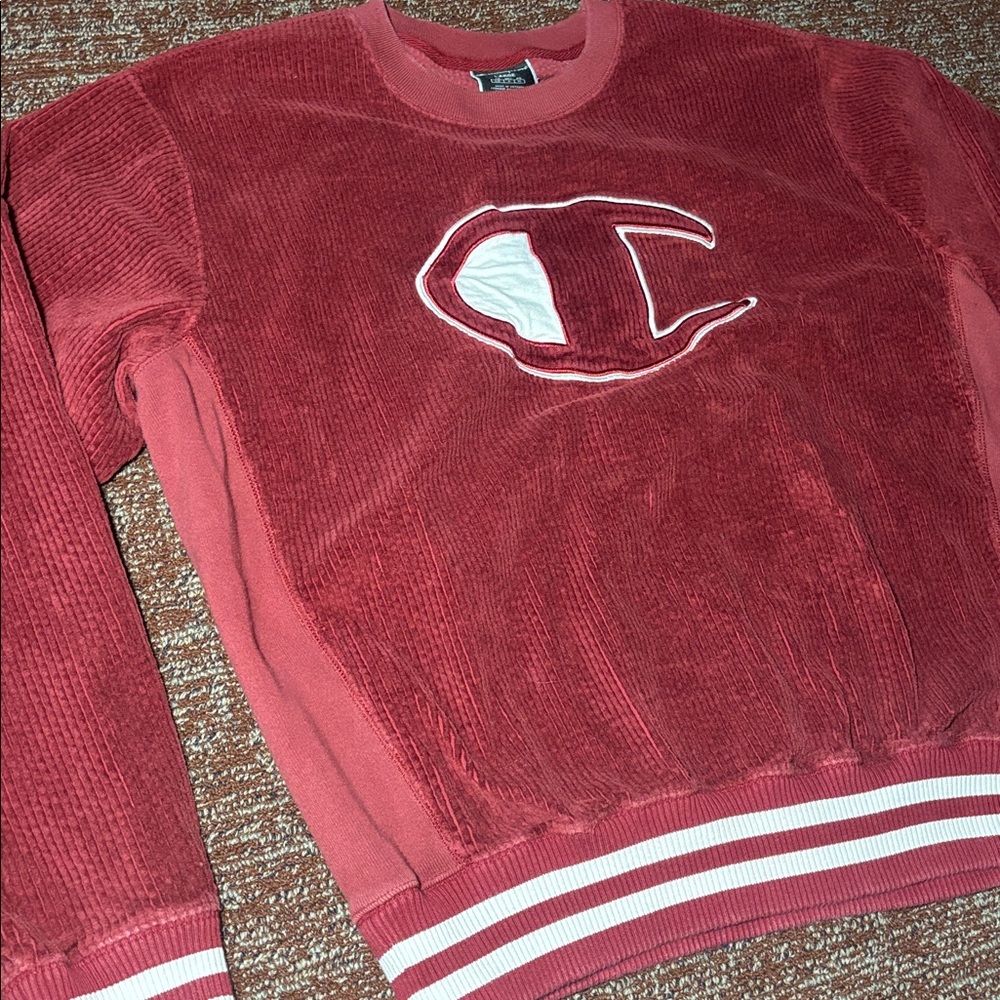 Vintage Champion crewneck sweatshirt red burgundy corduroy velvet men’s Large - Picture 2 of 12